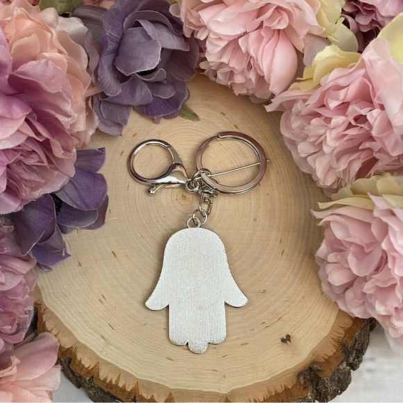 Bohemian Blue Crystal Hamsa Hand with Evil Eye Keychain - Picture 10 of 13